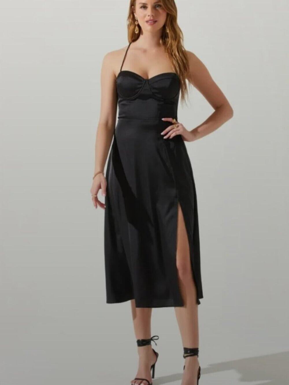 ASTR the Label Black Satin Corset Midi Dress Size S